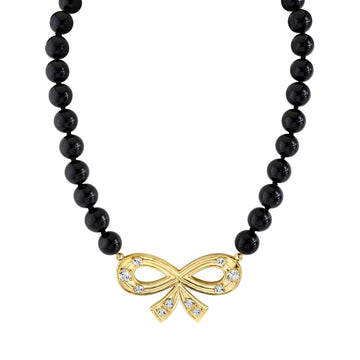 Statement Bow Beaded Necklace with White Topaz