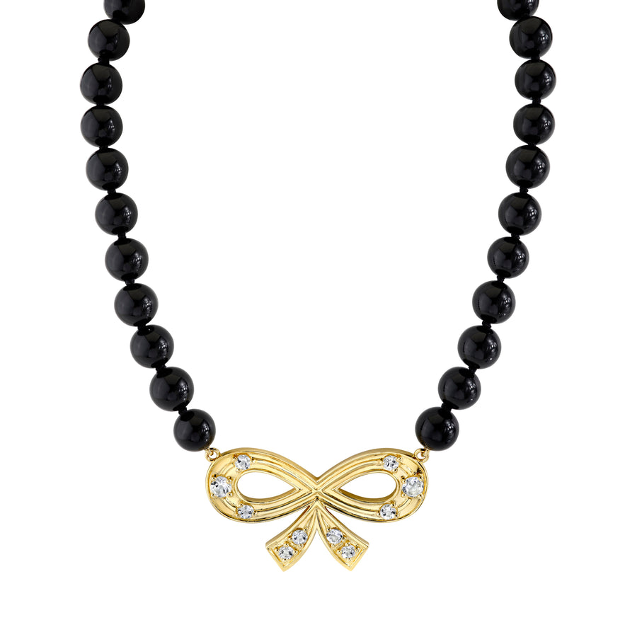 Statement Bow Beaded Necklace with White Topaz