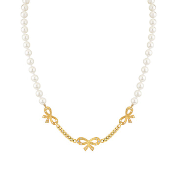 Triple Bow Pearl Necklace